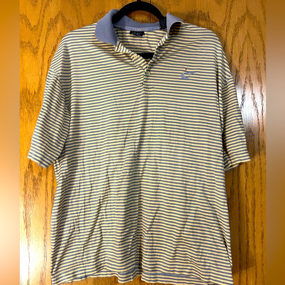 Como Sport Made In Italy Golf Shirt Polo Men’s Large Gray And Yellow Striped